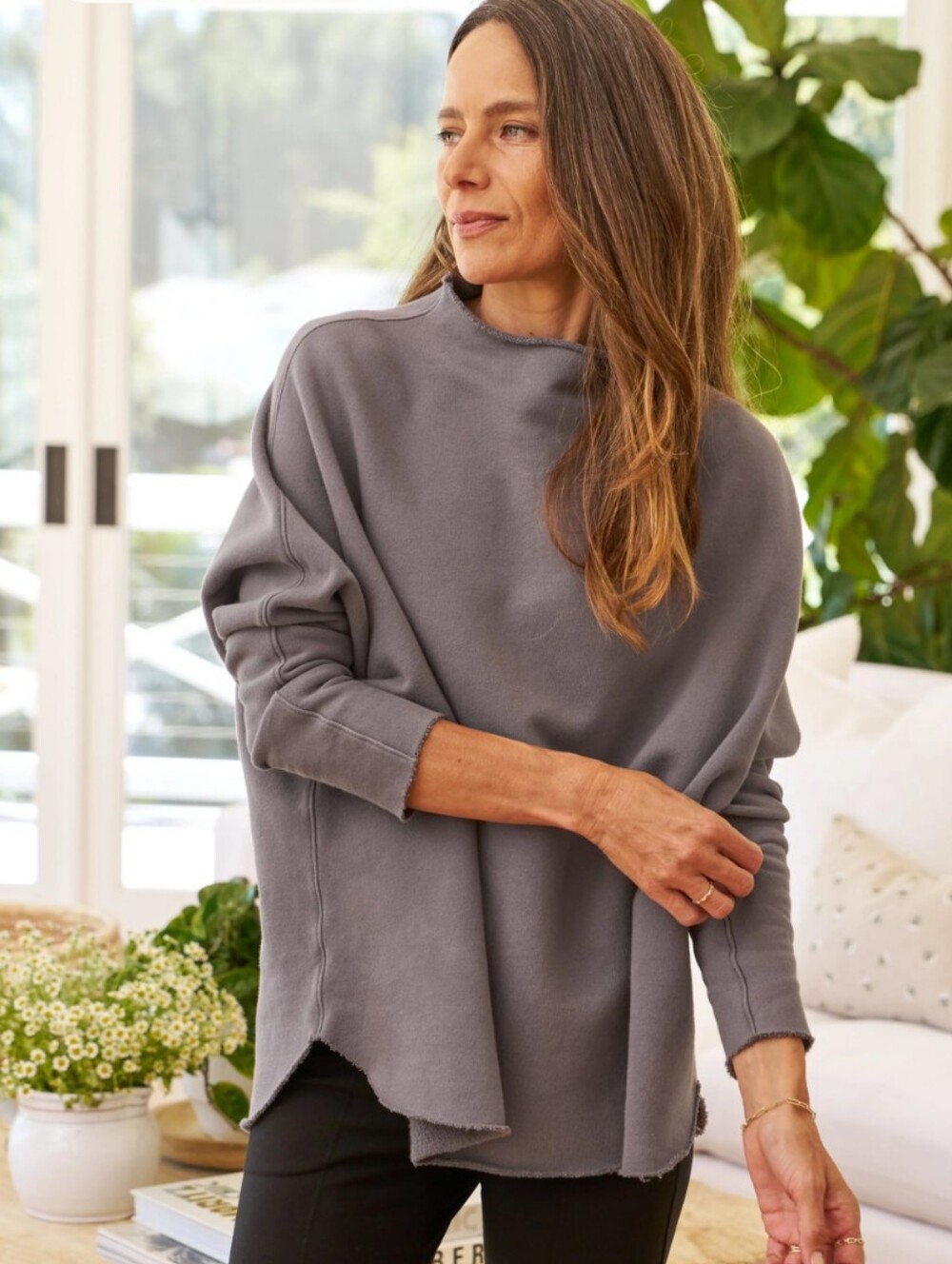 Frank & Eileen Effie Long-Sleeve Funnel Neck Capelet - Elephant - Small
